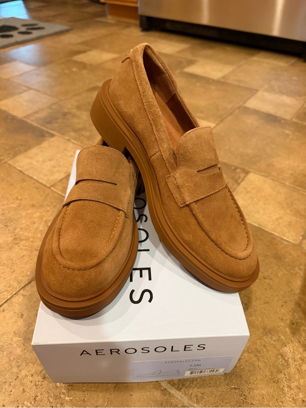 AEROSOLES Gelso Tobacco Suede Platform Penny Loafers